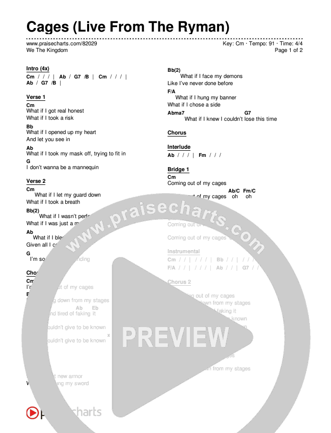 Cages (Live From The Ryman) Chords & Lyrics (We The Kingdom)