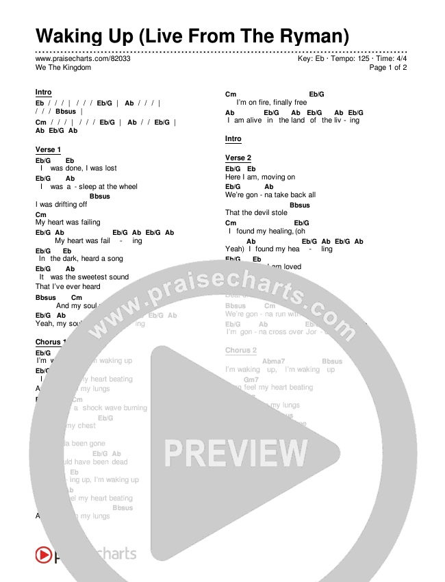 Waking Up (Live From The Ryman) Chords & Lyrics (We The Kingdom)