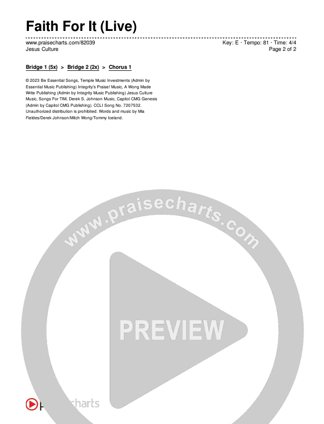 Faith For It (Live) Chords & Lyrics (Jesus Culture)