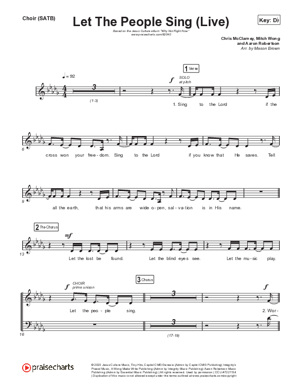 Let The People Sing (Live) Choir Sheet (SATB) (Jesus Culture)