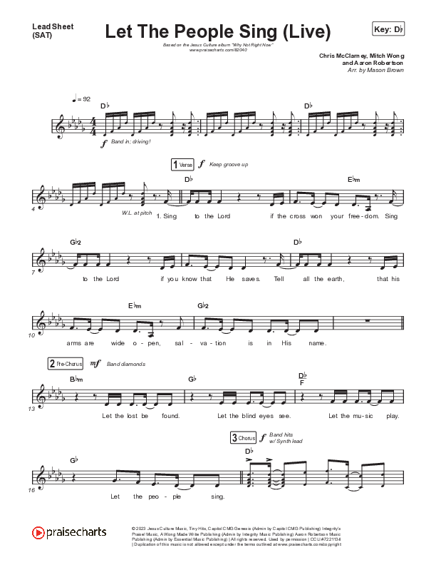 Let The People Sing (Live) Lead Sheet (SAT) (Jesus Culture)
