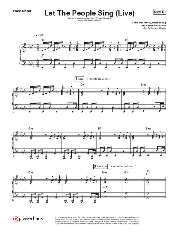 Let The People Sing (Live) Piano Sheet (Jesus Culture)