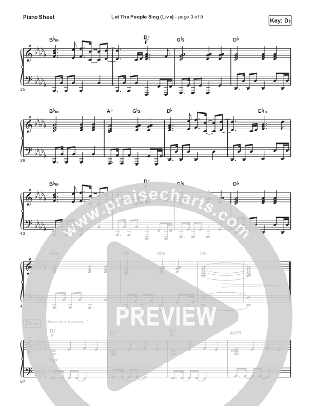 Let The People Sing (Live) Piano Sheet (Jesus Culture)