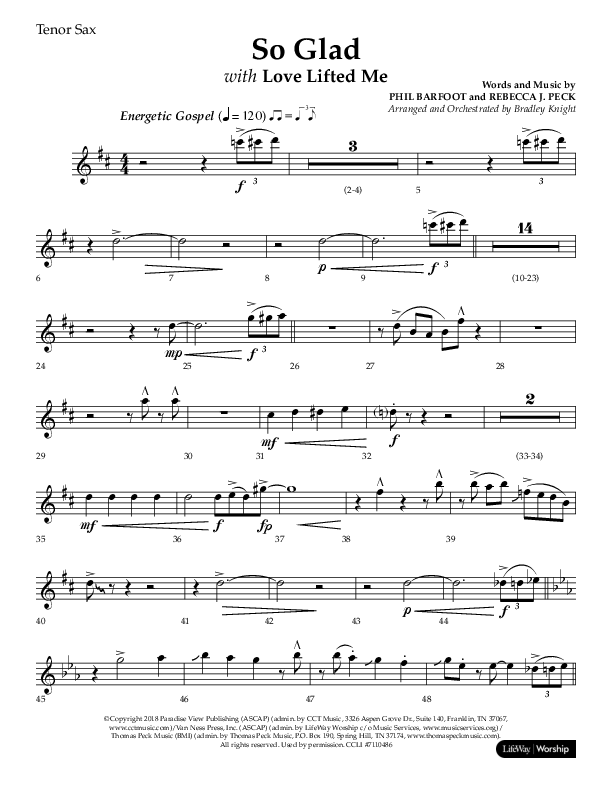 So Glad with Love Lifted Me (Choral Anthem SATB) Tenor Sax 1 (Lifeway Choral / Arr. Bradley Knight)