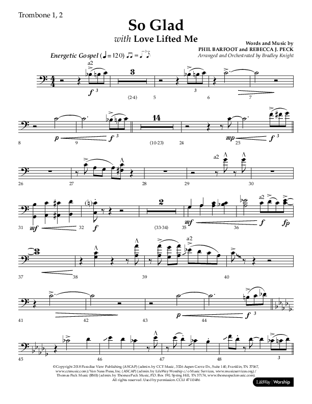 So Glad with Love Lifted Me (Choral Anthem SATB) Trombone 1/2 (Lifeway Choral / Arr. Bradley Knight)