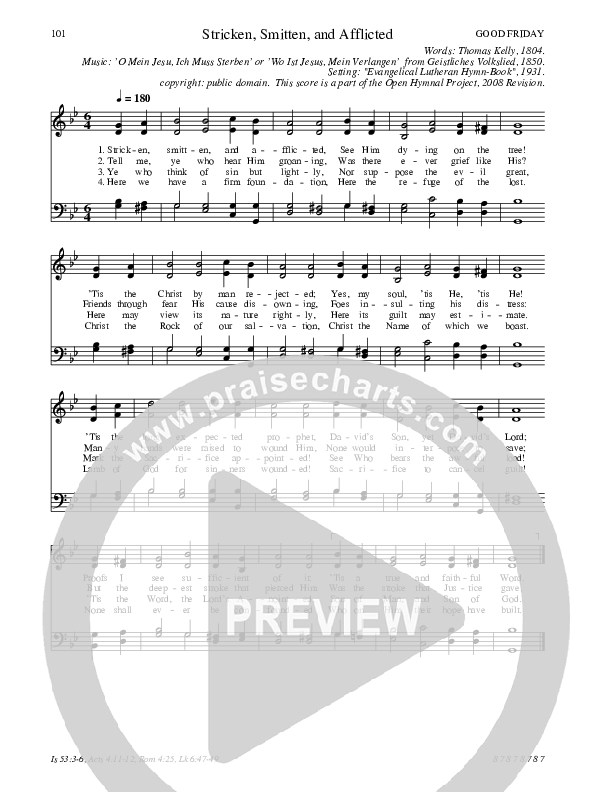 Stricken, Smitten, and Afflicted Hymn Sheet (SATB) (Traditional Hymn)
