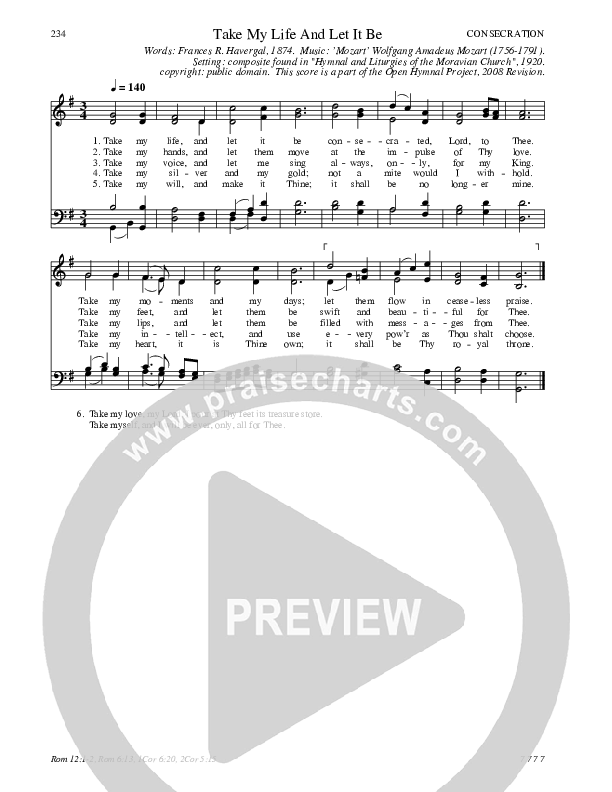 Take My Life And Let It Be Hymn Sheet (SATB) (Traditional Hymn)