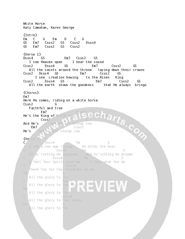 White Horse Chord Chart (Vineyard Kids)