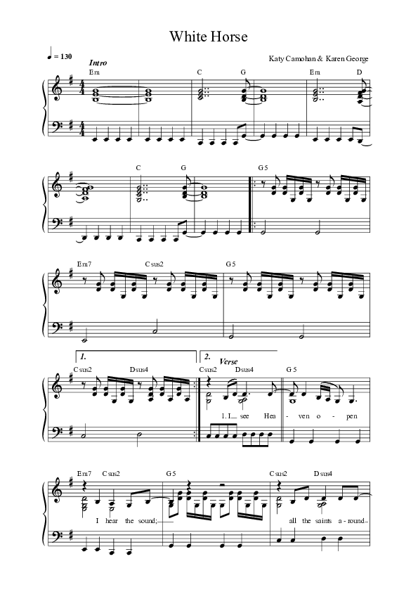 White Horse Lead Sheet Melody (Vineyard Kids)