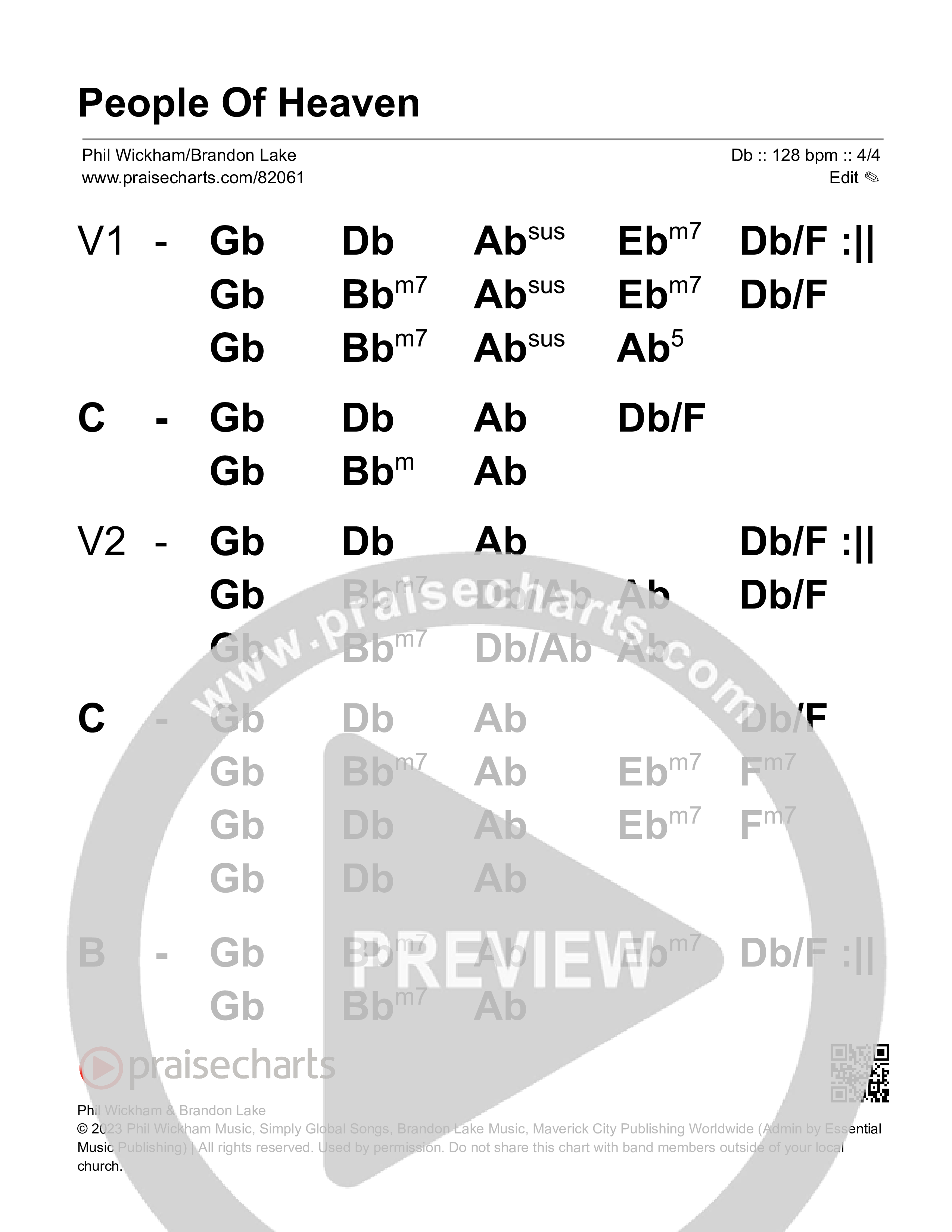 People Of Heaven Stage Chart (Phil Wickham / Brandon Lake)