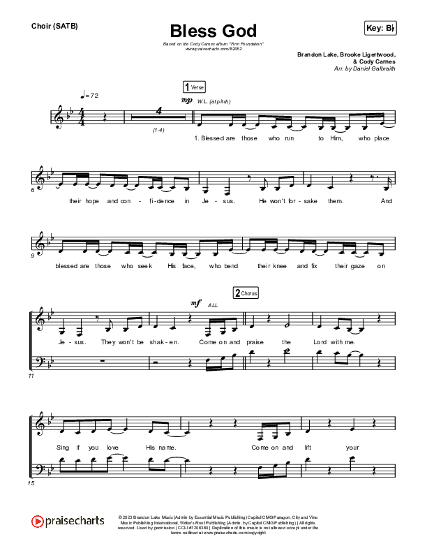 Bless God (Live) Choir Sheet (SATB) (Cody Carnes)