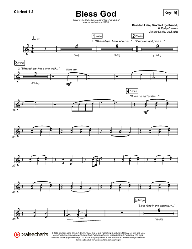 Bless God (Live) Clarinet 1/2 (Cody Carnes)