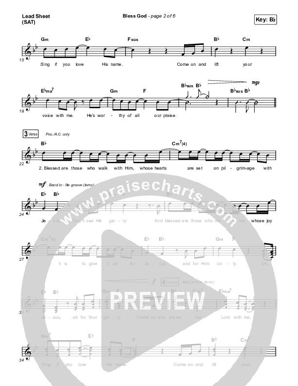 Bless God (Live) Lead Sheet (SAT) (Cody Carnes)