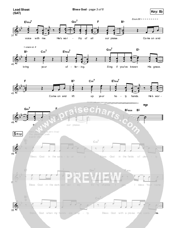 Bless God (Live) Lead Sheet (SAT) (Cody Carnes)