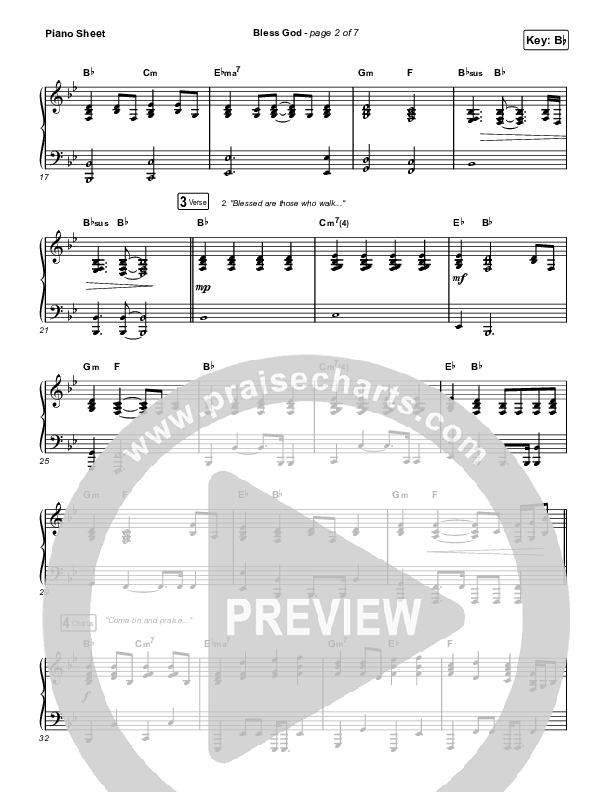 Bless God (Live) Piano Sheet (Cody Carnes)