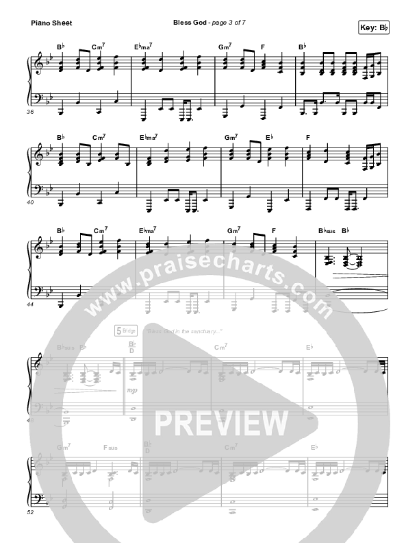 Bless God (Live) Piano Sheet (Cody Carnes)