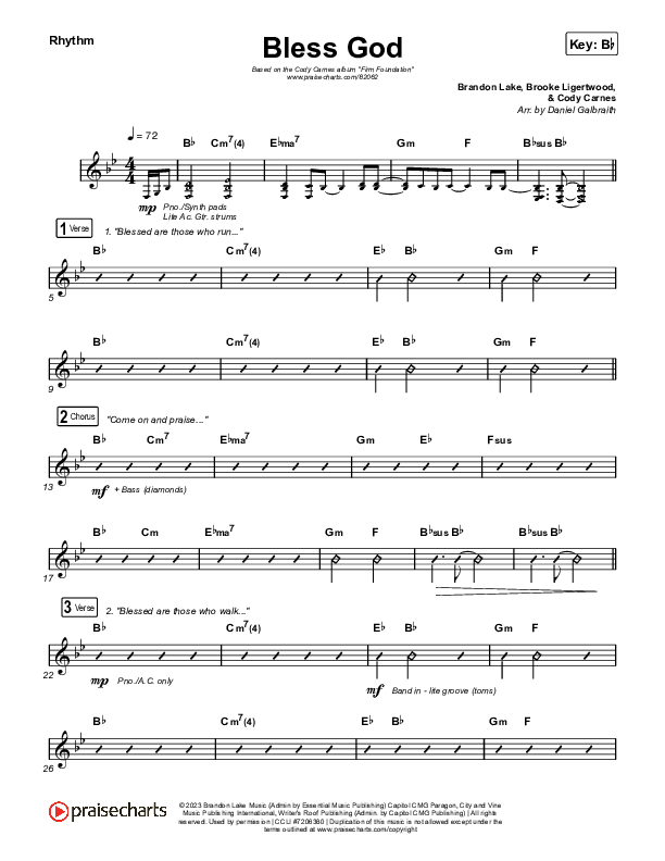 Bless God (Live) Rhythm Chart (Cody Carnes)