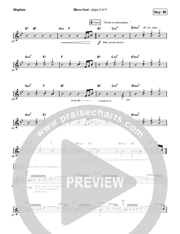 Bless God (Live) Rhythm Chart (Cody Carnes)
