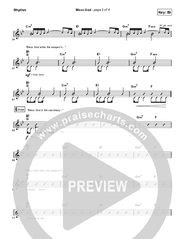 Bless God (Live) Rhythm Chart (Cody Carnes)