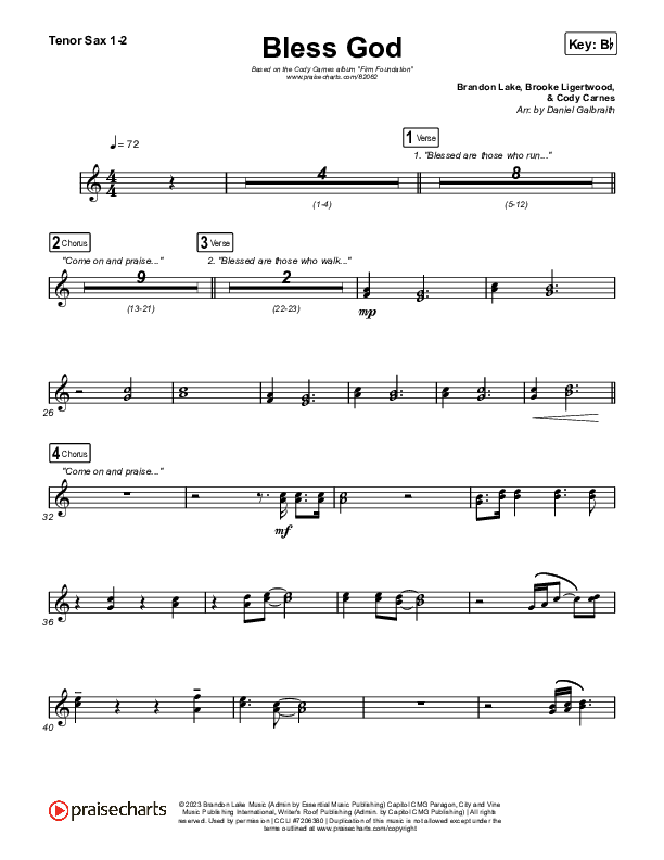 Bless God (Live) Sax Pack (Cody Carnes)