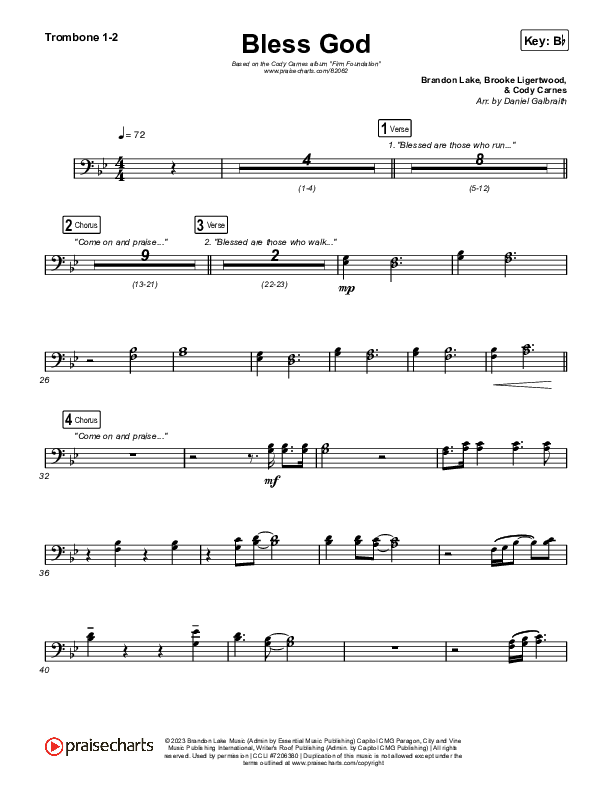 Bless God (Live) Trombone 1/2 (Cody Carnes)