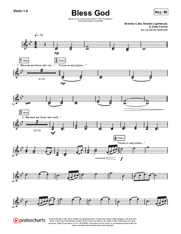 Bless God (Live) Violin 1,2 (Cody Carnes)