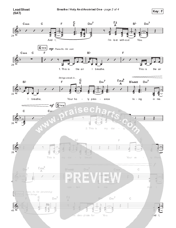 Breathe / Holy And Anointed One (Live From Lift Creative Conference) Lead Sheet (SAT) (Passion / Chidima)