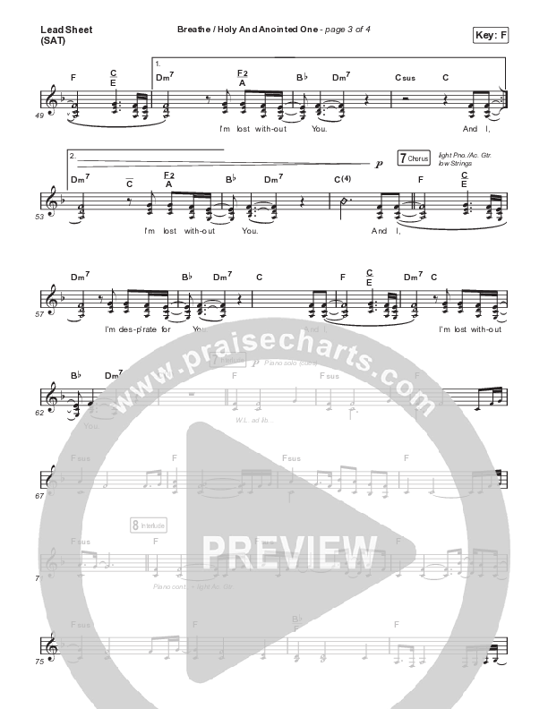 Breathe / Holy And Anointed One (Live From Lift Creative Conference) Lead Sheet (SAT) (Passion / Chidima)