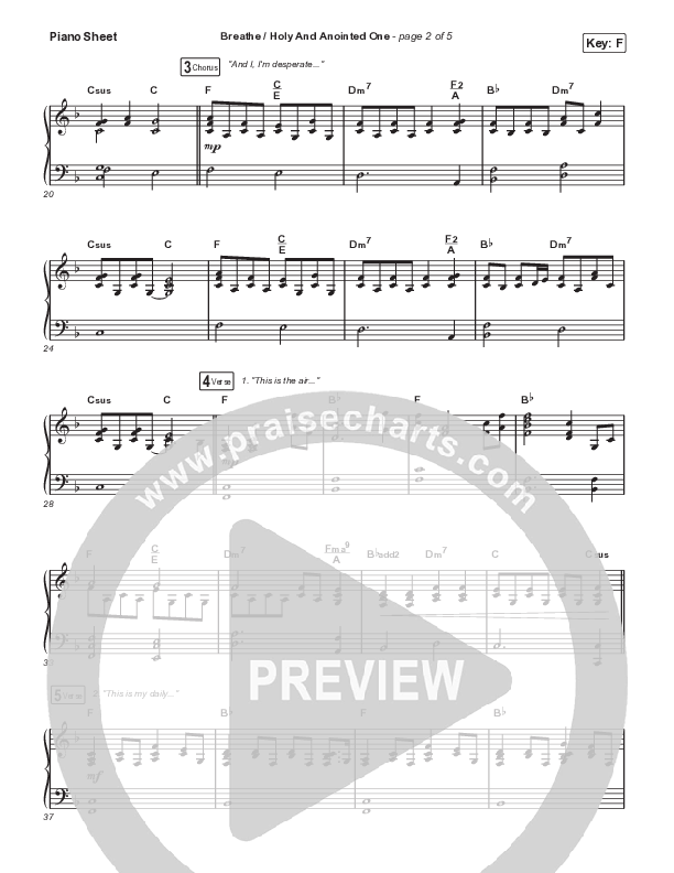 Breathe / Holy And Anointed One (Live From Lift Creative Conference) Piano Sheet (Passion / Chidima)