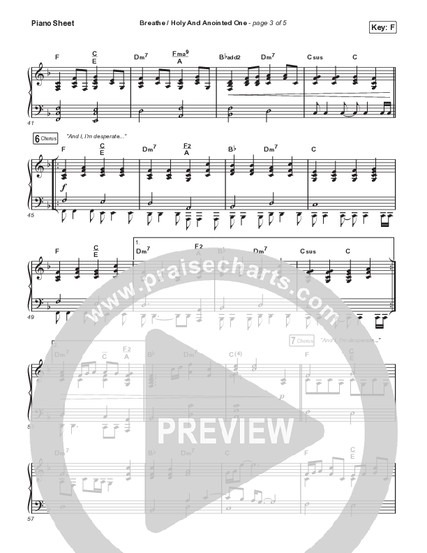 Breathe / Holy And Anointed One (Live From Lift Creative Conference) Piano Sheet (Passion / Chidima)