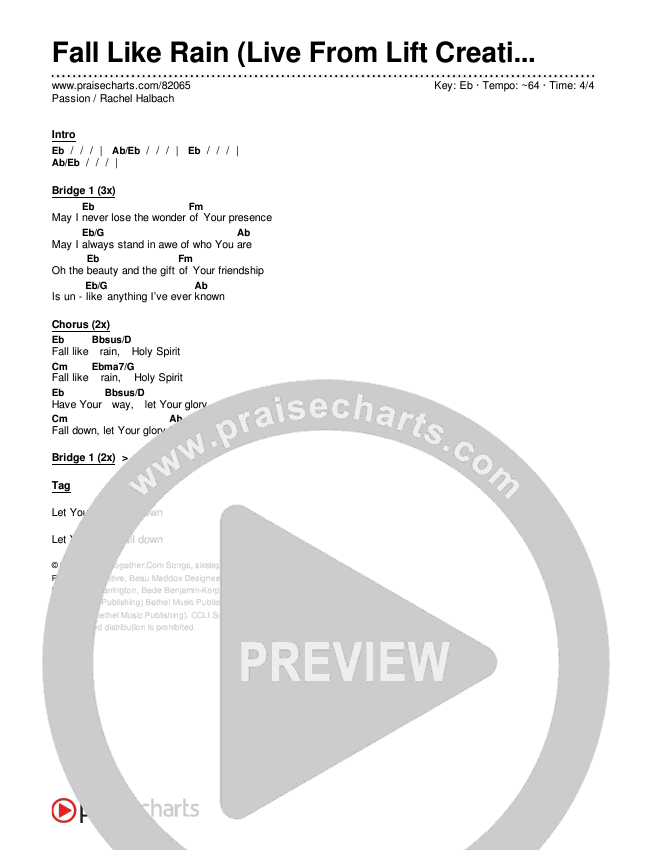 Fall Like Rain (Live From Lift Creative Conference) Chords & Lyrics (Passion / Rachel Halbach)