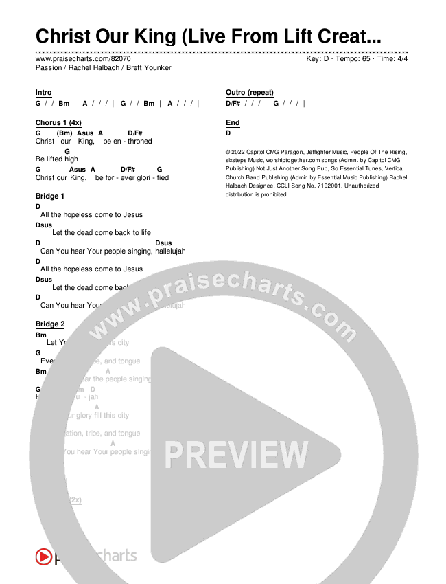 Christ Our King (Live From Lift Creative Conference) Chords & Lyrics (Passion / Rachel Halbach / Brett Younker)