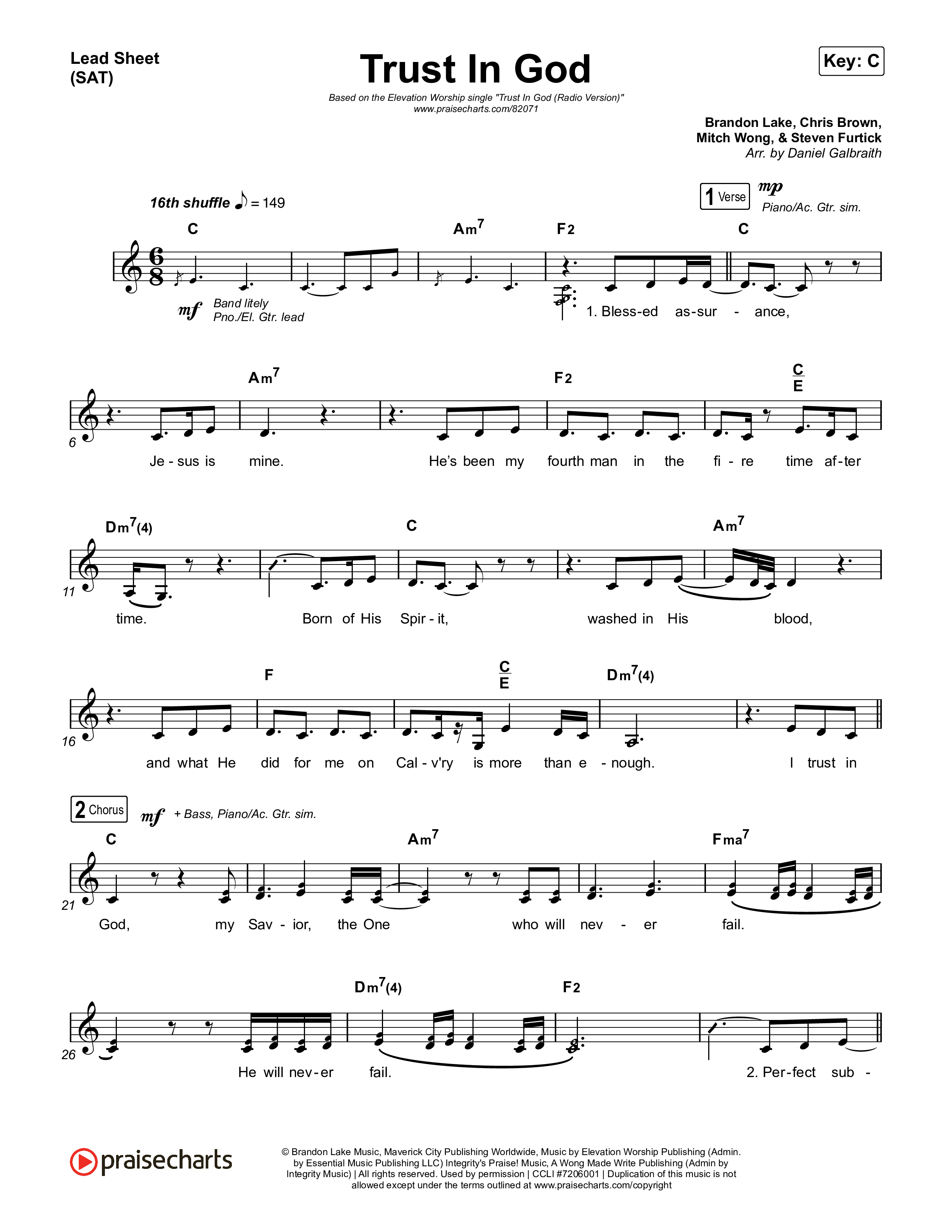 Trust In God (Radio) Lead Sheet (SAT) (Elevation Worship)