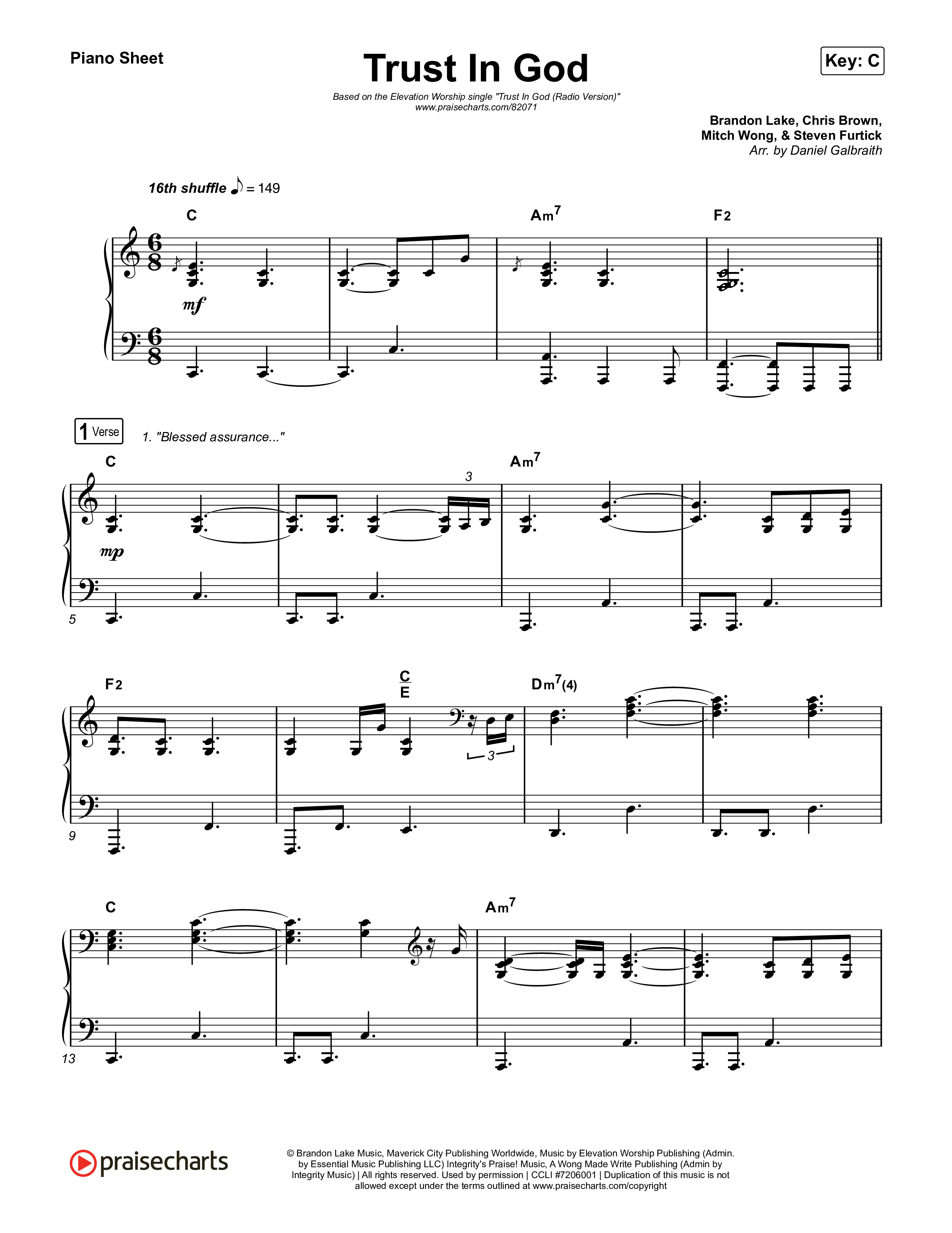 Trust In God (Radio) Piano Sheet (Elevation Worship)