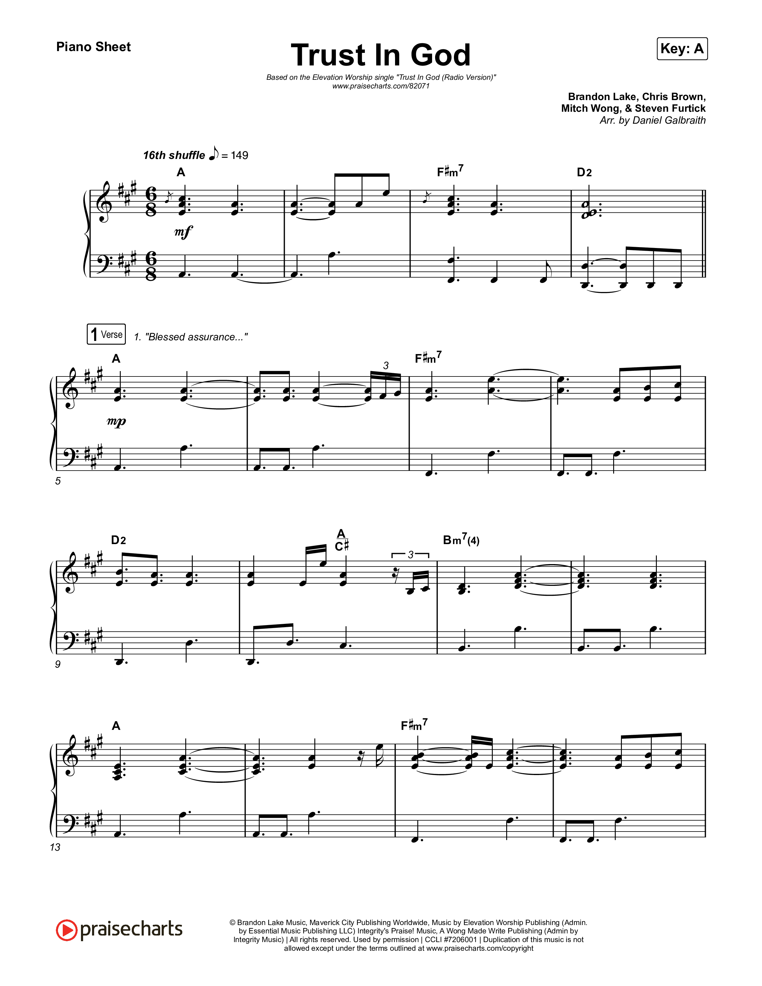 Trust In God (Radio) Piano Sheet (Elevation Worship)