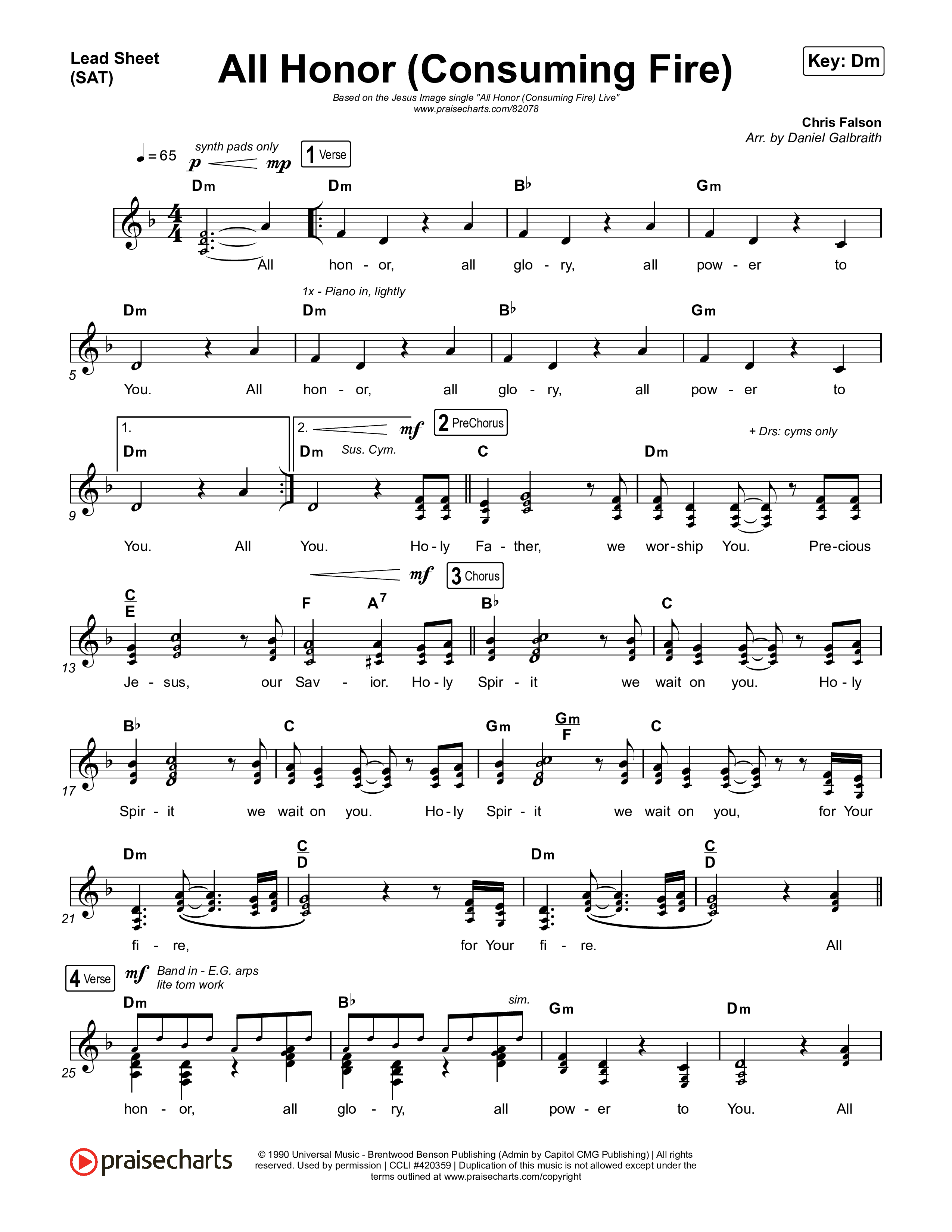 All Honor (Consuming Fire) Lead Sheet (SAT) (Jesus Image)