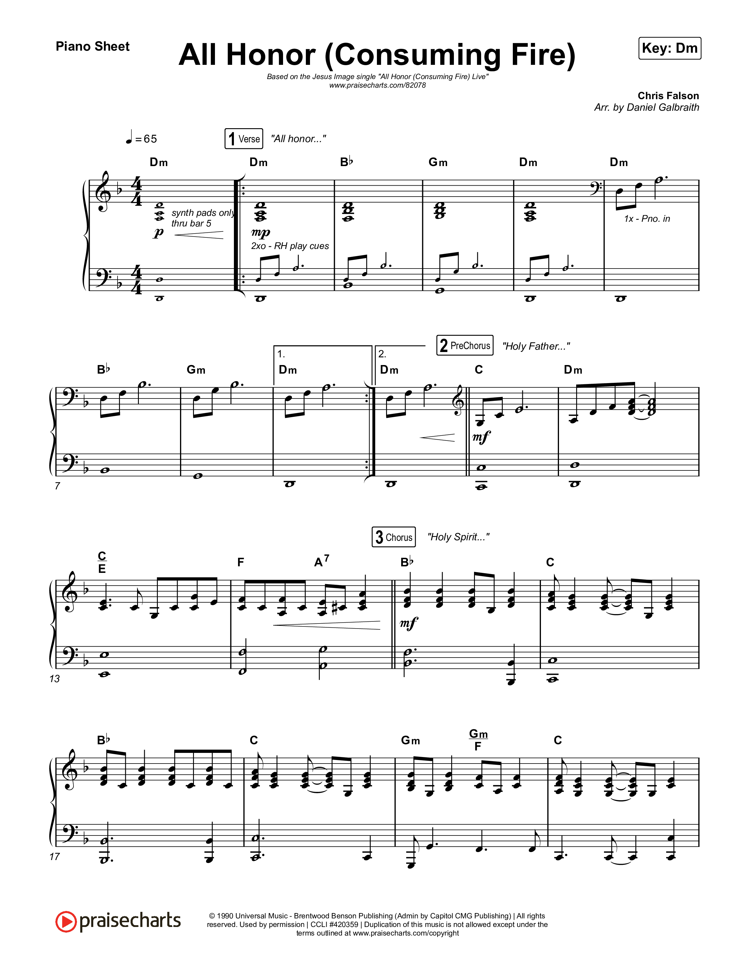 All Honor (Consuming Fire) Piano Sheet (Jesus Image)