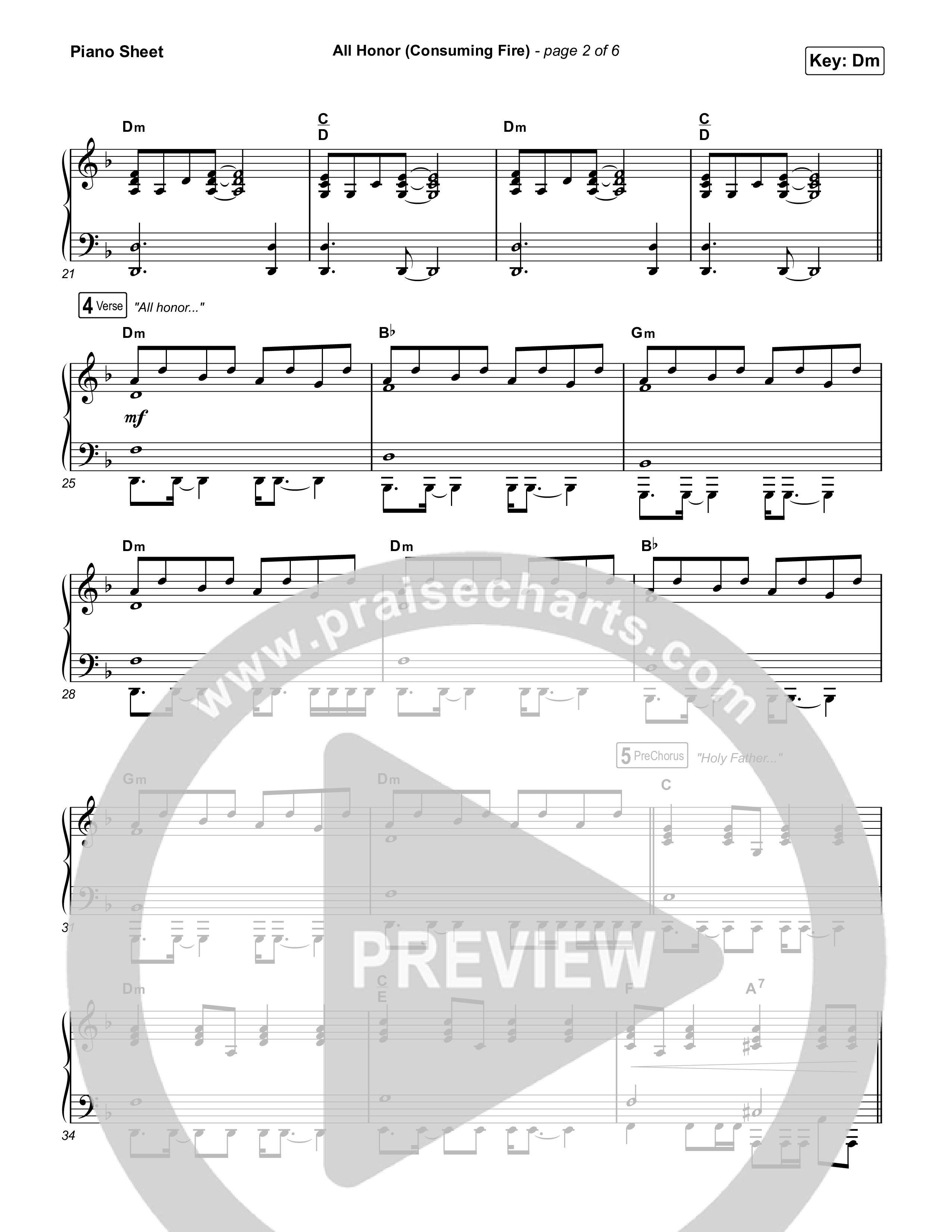 All Honor (Consuming Fire) Piano Sheet (Jesus Image)