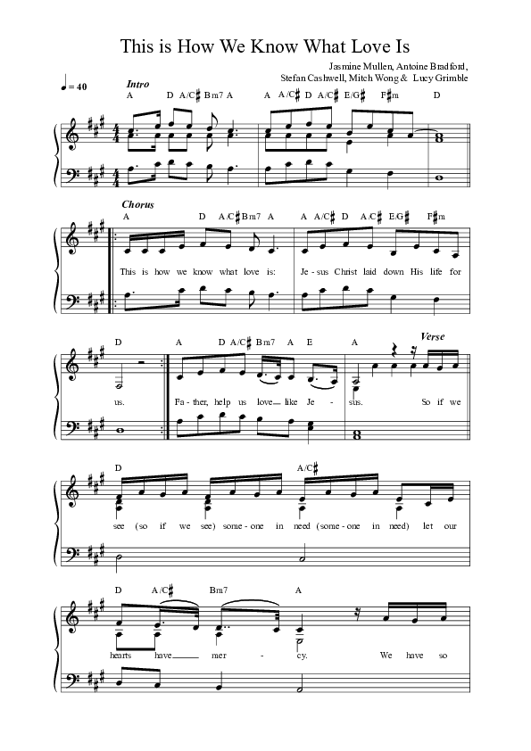 This Is How We Know What Love Is Lead Sheet Melody (Anchor Hymns / Jasmine Mullen)