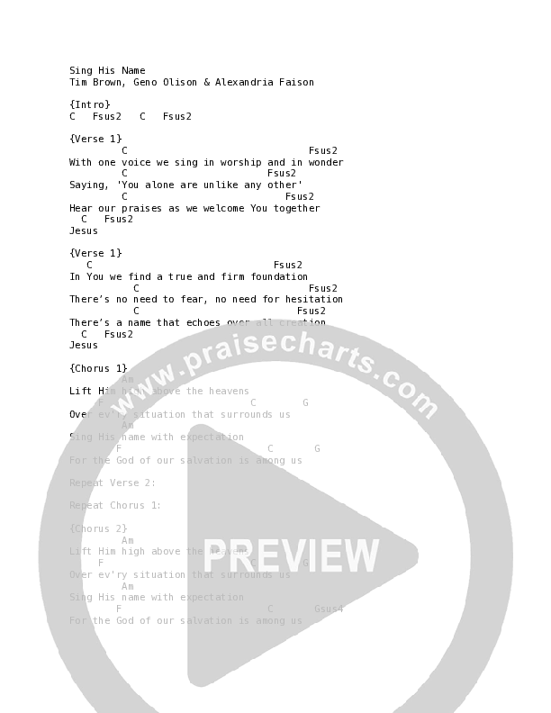 Sing His Name (Live) Chord Chart (Vineyard Worship / Alexandria Falson)