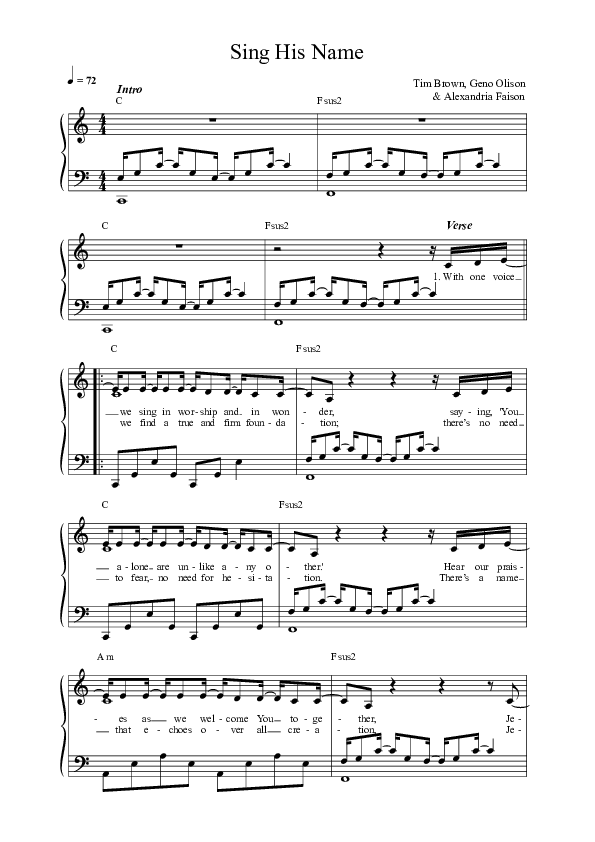 Sing His Name (Live) Lead Sheet Melody (Vineyard Worship / Alexandria Falson)
