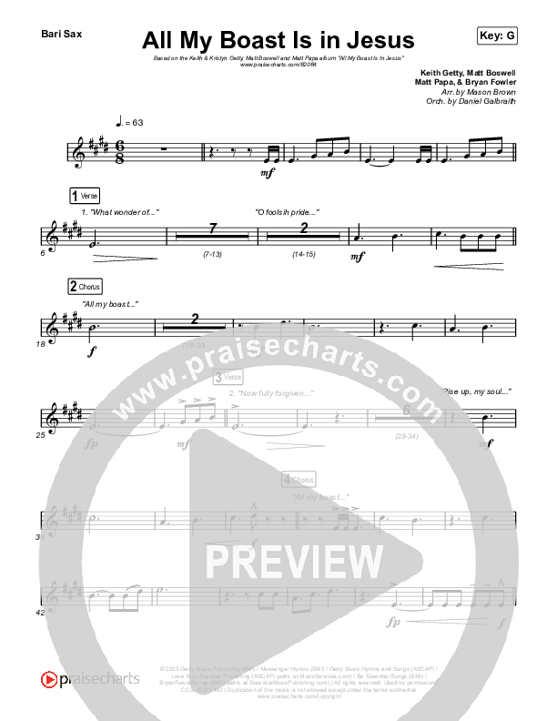 All My Boast Is In Jesus Bari Sax (Matt Boswell / Matt Papa / Keith & Kristyn Getty)