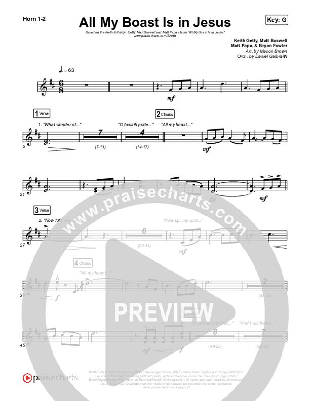 All My Boast Is In Jesus French Horn 1,2 (Matt Boswell / Matt Papa / Keith & Kristyn Getty)