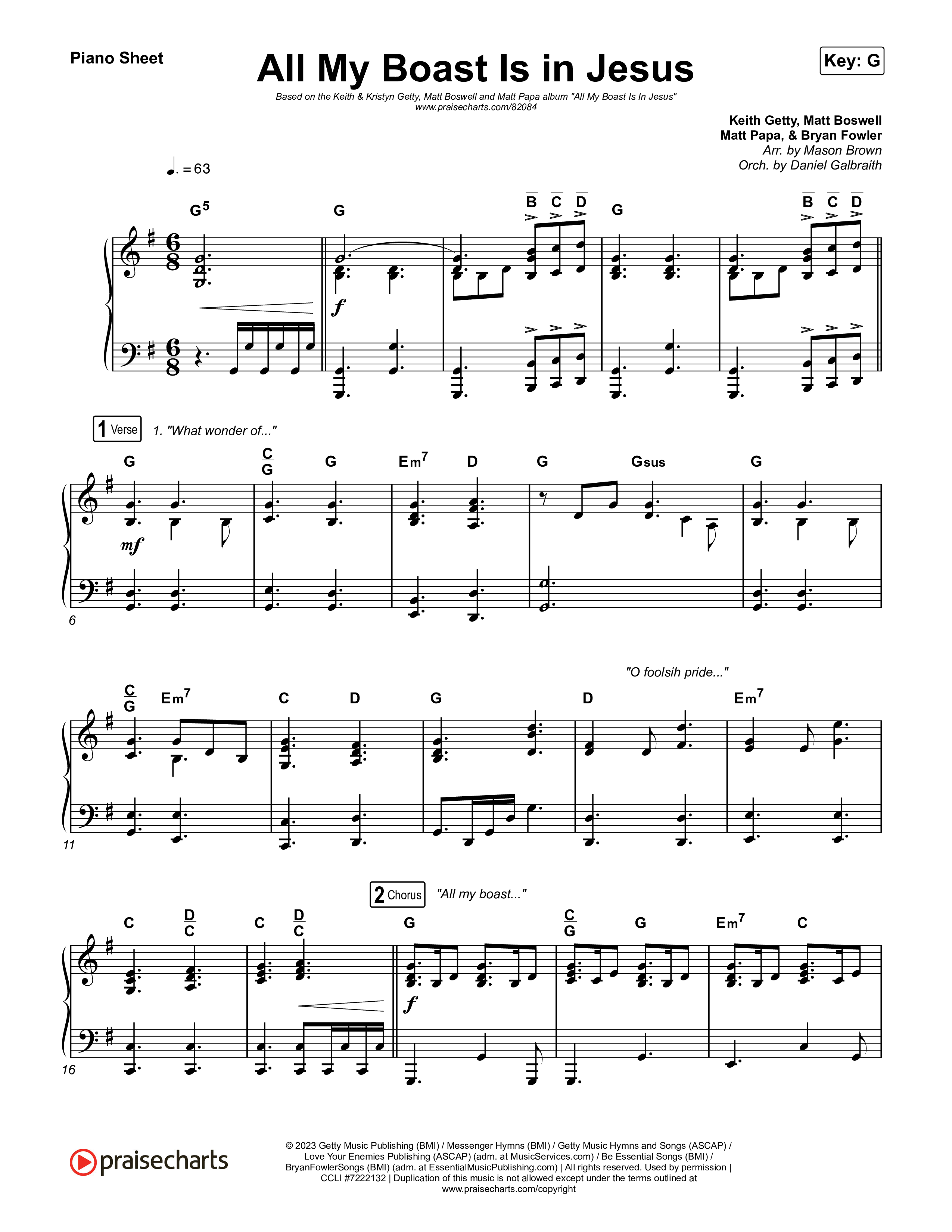All My Boast Is In Jesus Piano Sheet (Matt Boswell / Matt Papa / Keith & Kristyn Getty)
