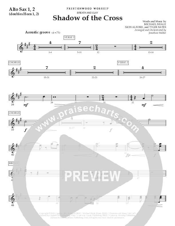 Shadow Of The Cross (Choral Anthem SATB) Alto Sax 1/2 (Prestonwood Worship / Prestonwood Choir / Arr. Jonathan Walker)