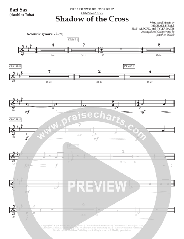 Shadow Of The Cross (Choral Anthem SATB) Bari Sax (Prestonwood Worship / Prestonwood Choir / Arr. Jonathan Walker)