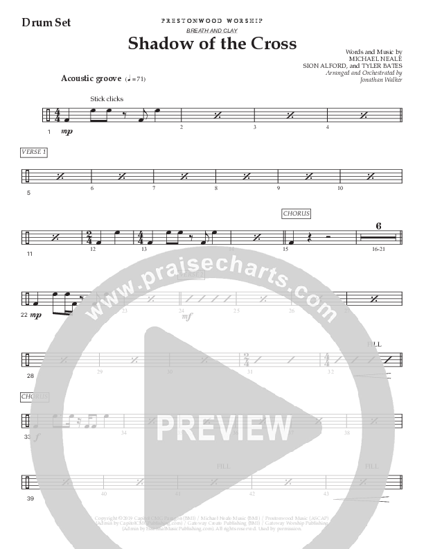Shadow Of The Cross (Choral Anthem SATB) Drum Set (Prestonwood Worship / Prestonwood Choir / Arr. Jonathan Walker)