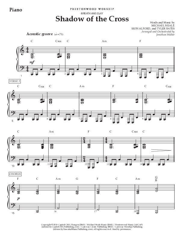 Shadow Of The Cross (Choral Anthem SATB) Piano Sheet (Prestonwood Worship / Prestonwood Choir / Arr. Jonathan Walker)