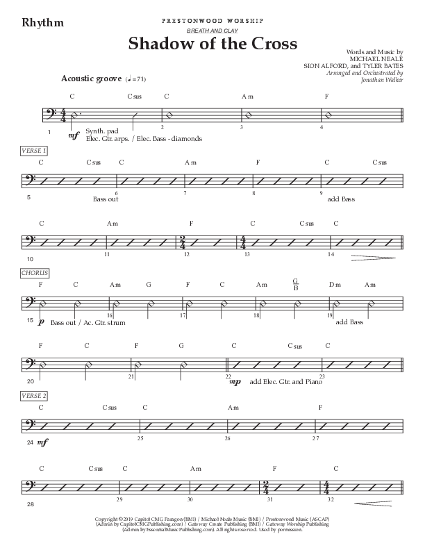 Shadow Of The Cross (Choral Anthem SATB) Rhythm Chart (Prestonwood Worship / Prestonwood Choir / Arr. Jonathan Walker)