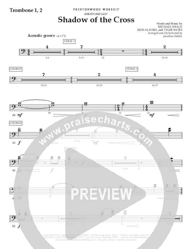 Shadow Of The Cross (Choral Anthem SATB) Trombone 1/2 (Prestonwood Worship / Prestonwood Choir / Arr. Jonathan Walker)